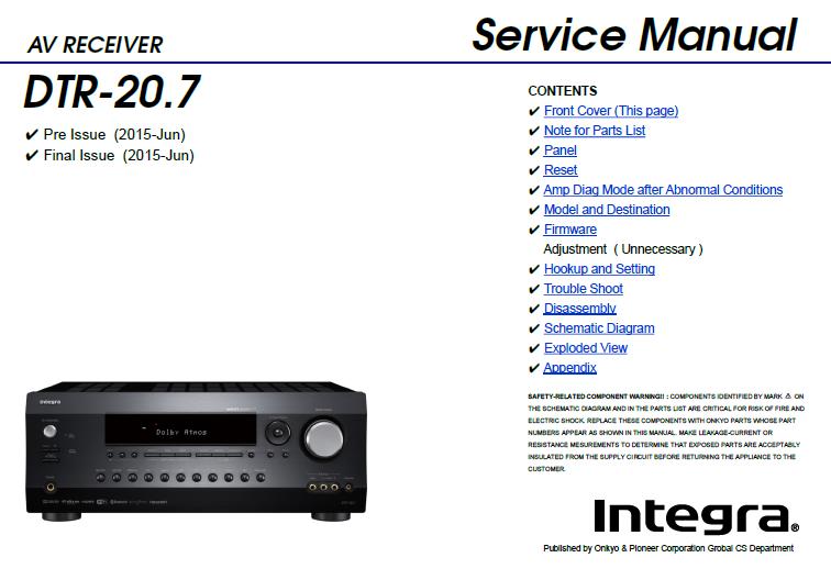 Integra DTR-20.7 Service Manual