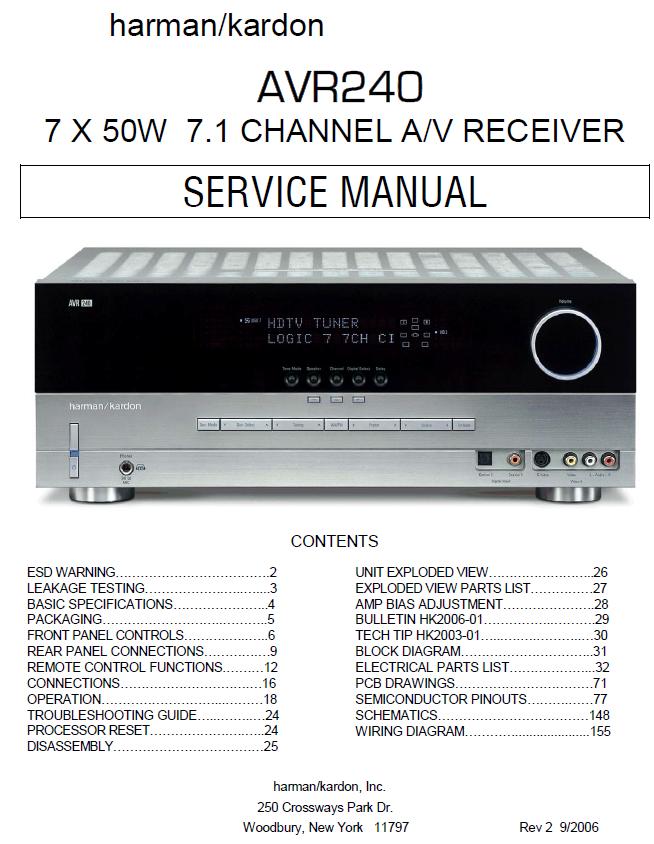 Harman/Kardon AVR-240 Service Manual