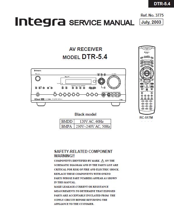 Integra DTR-5.4 Service Manual