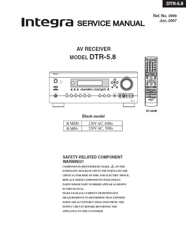 Integra DTR-5.8 Service Manual