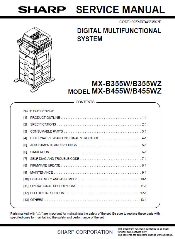 Sharp MX-B355W/B355WZ/MX-B455W/B455WZ Service Manual