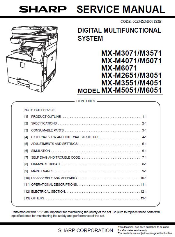 Sharp MX-M3071/M3571/M4071/M5071/M6071/M2651/M3051/M3551/M4051/M5051/M6051 Service Manual