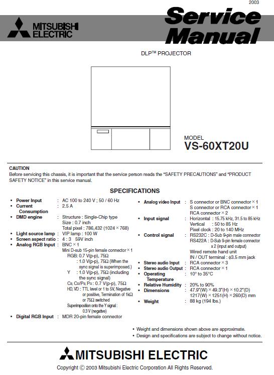 Mitsubishi VS-60XT20U Service Manual
