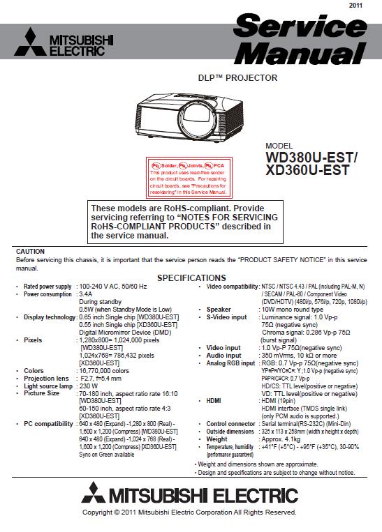 Mitsubishi WD380U-EST/XD360U-EST Service Manual