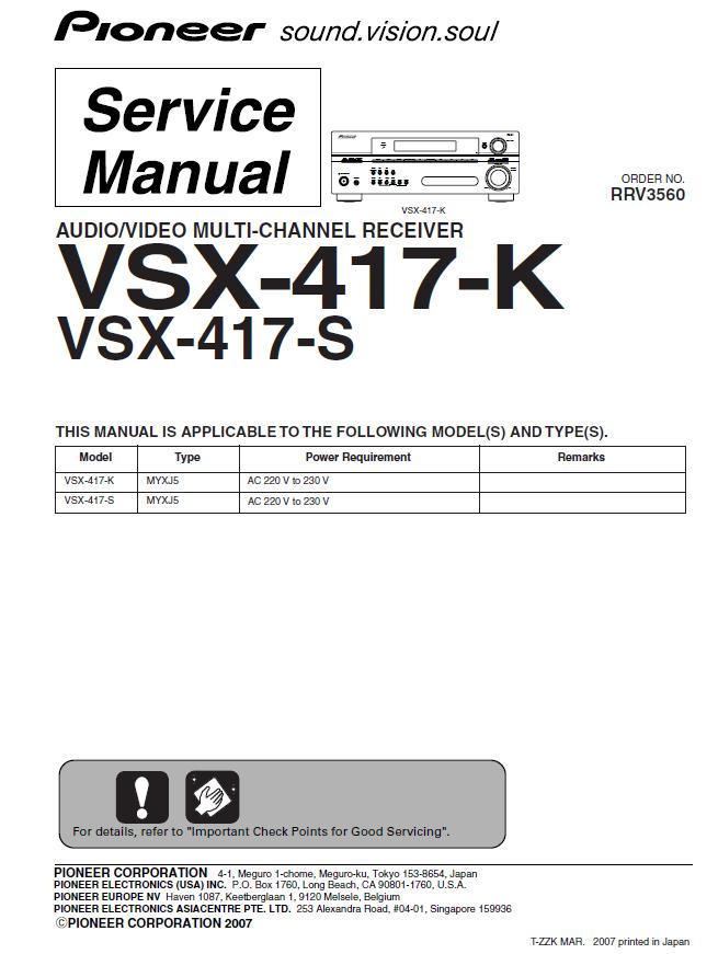 Pioneer VSX-417-K/VSX-417-S Service Manual Download in pdf
