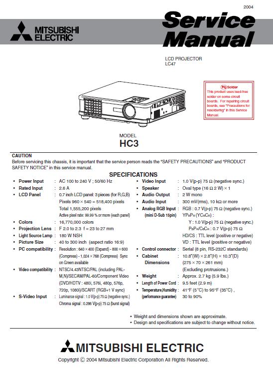 Mitsubishi HC3 Service Manual