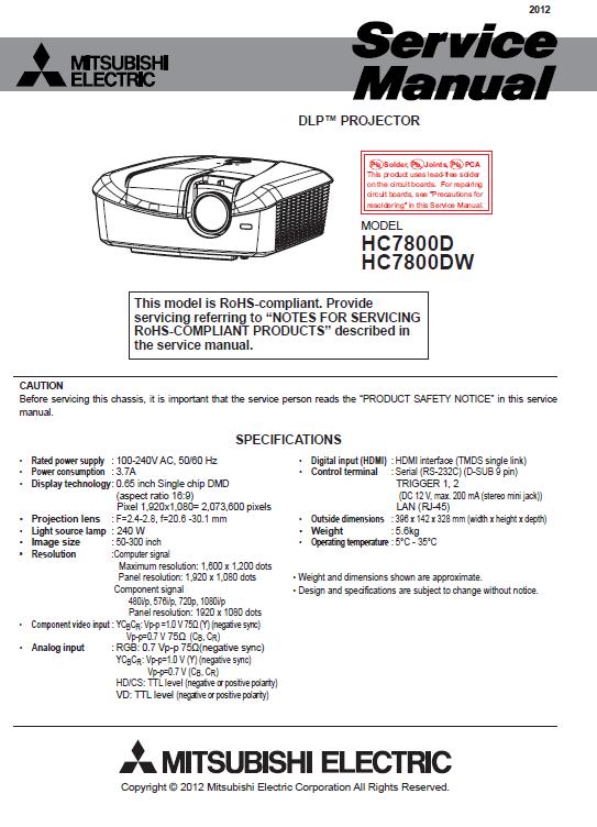 Mitsubishi HC7800 Service Manual