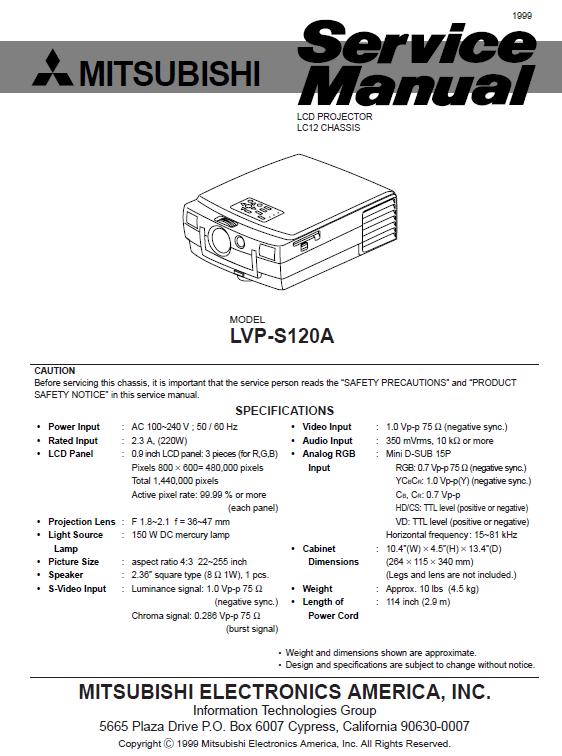 Mitsubishi LVP-S120A Service Manual