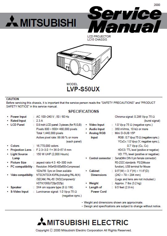Mitsubishi LVP-S50UX Service Manual