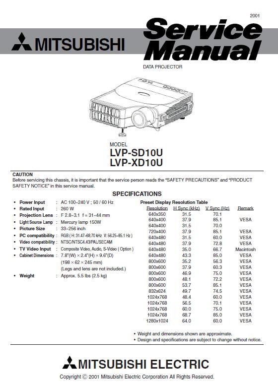 Mitsubishi LVP-SD10U/Mitsubishi LVP-XD10U Service Manual