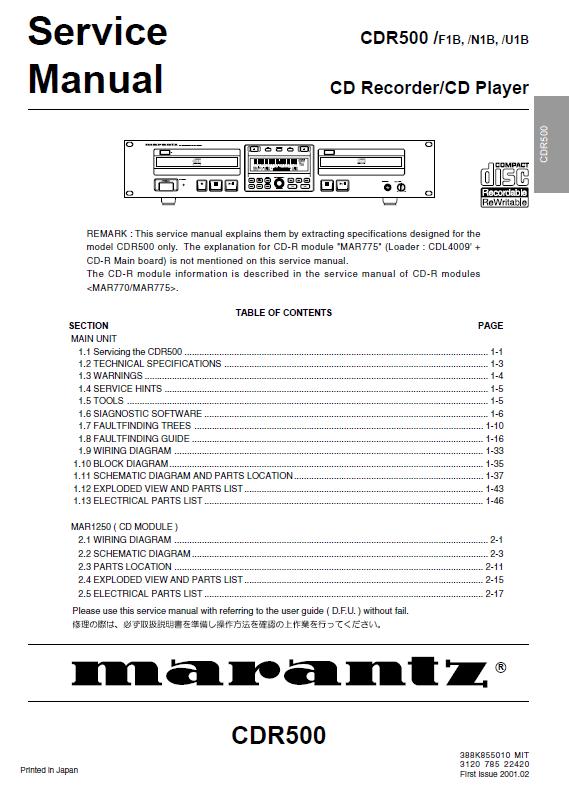 Marantz CDR500 Service Manual