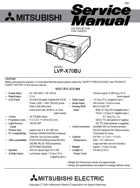 Mitsubishi LVP-X70BU Service Manual
