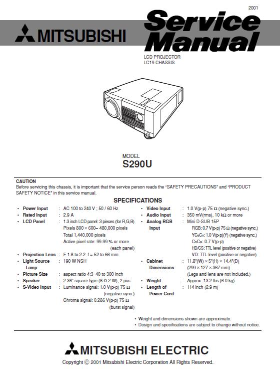 Mitsubishi S290U Service Manual Download in pdf