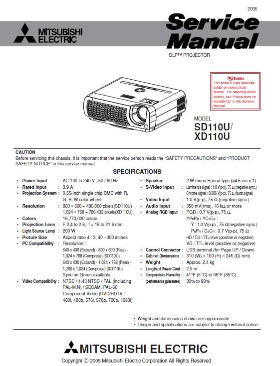 Mitsubishi SD110U/Mitsubishi XD110U Service Manual