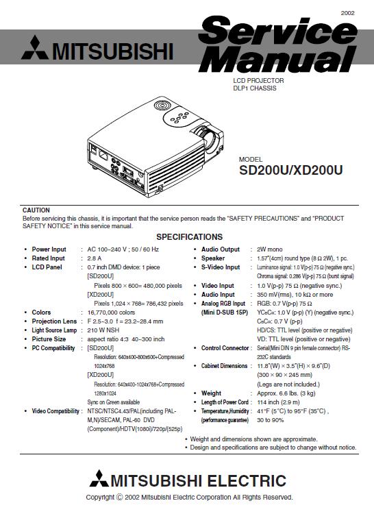 Mitsubishi SD200U/Mitsubishi XD200U Service Manual