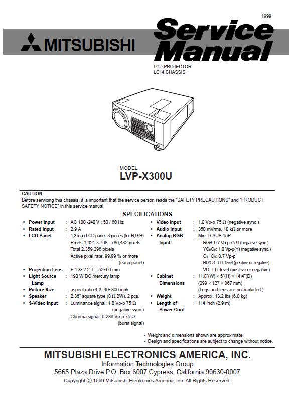 Mitsubishi LVP-X300U Service Manual