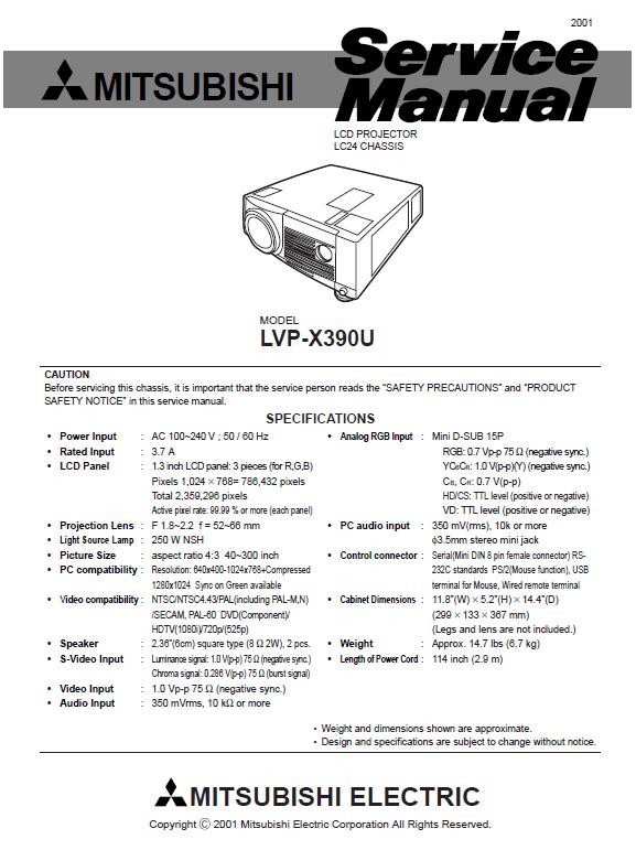 Mitsubishi LVP-X390U Service Manual