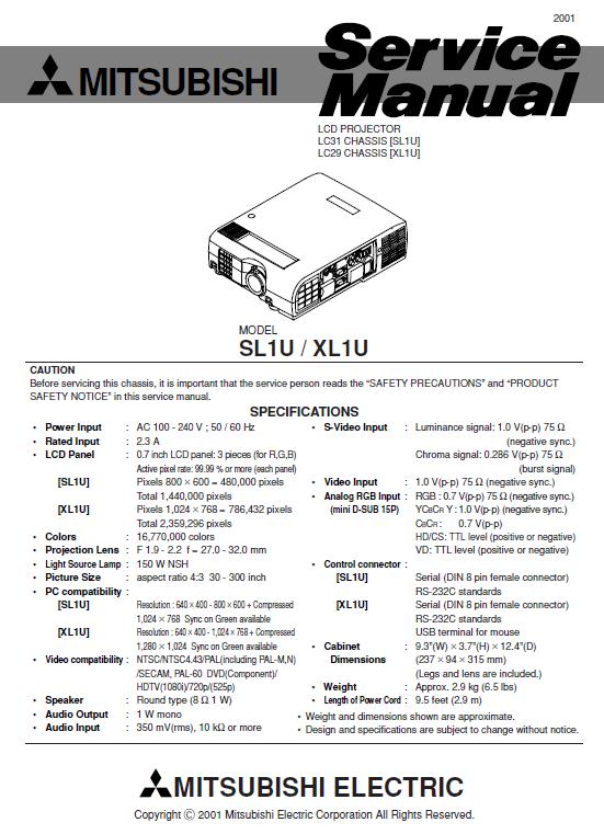 Mitsubishi SL1U/Mitsubishi XL1U Service Manual