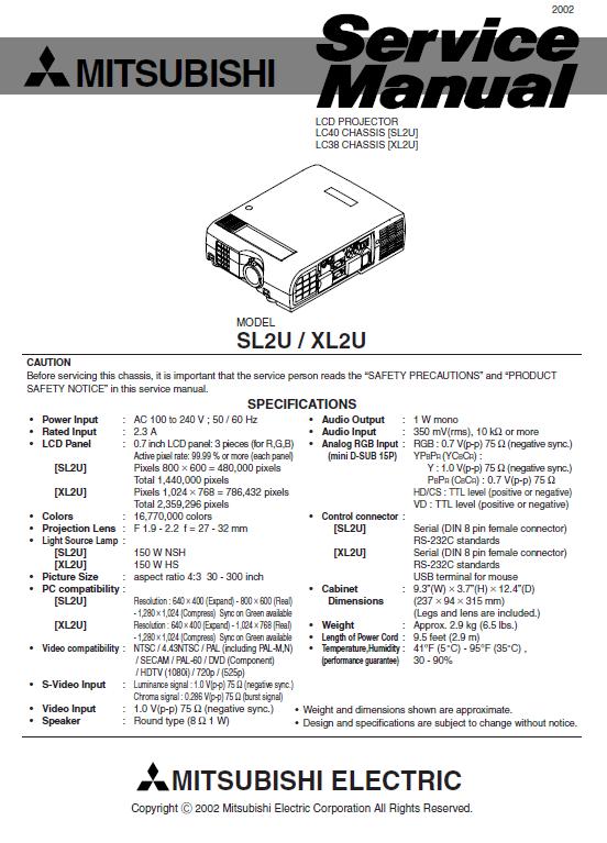 Mitsubishi SL2U/Mitsubishi XL2U Service Manual