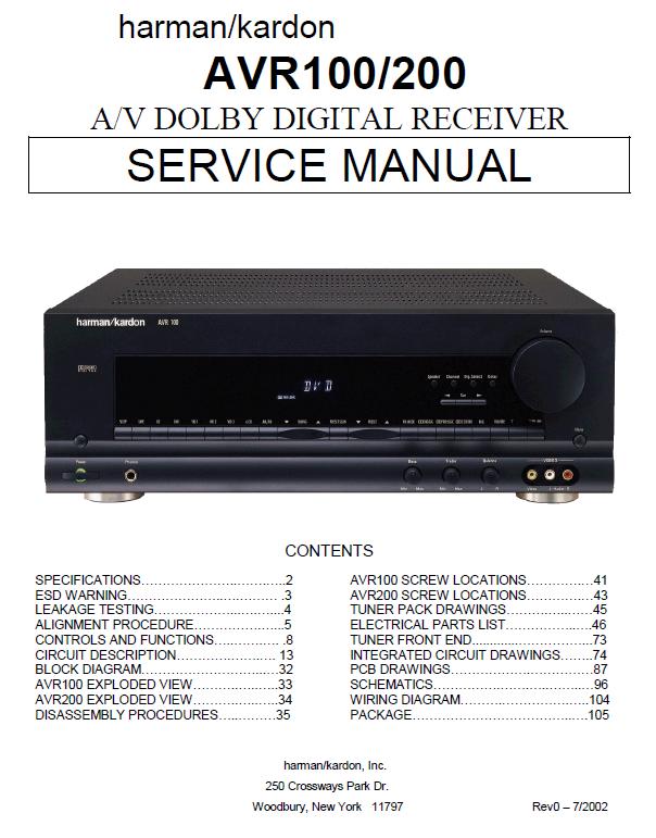 Harman/Kardon AVR-100/200 Service Manual