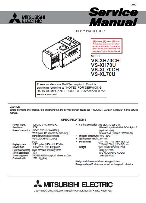 Mitsubishi VS-XH70CH/VS-XH70U/VS-XL70CH/VS-XL70U Service Manual