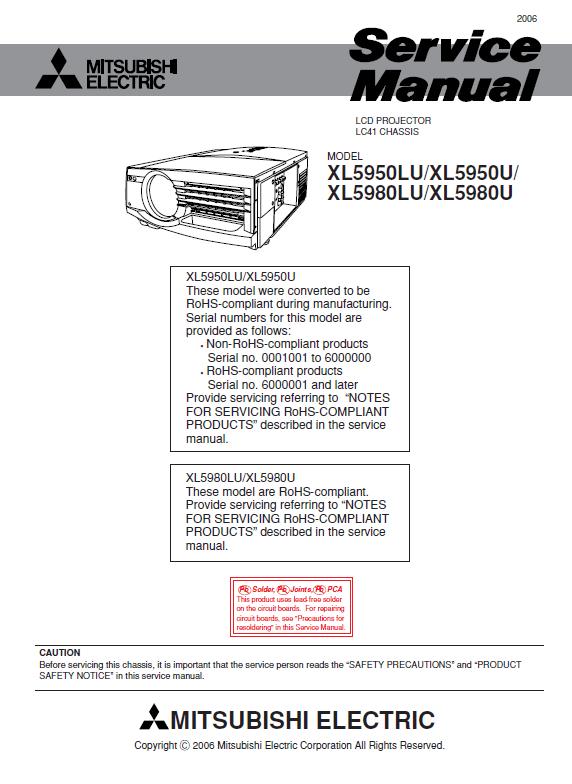 Mitsubishi XL5950LU/XL5950U/XL5980LU/XL5980U Service Manual