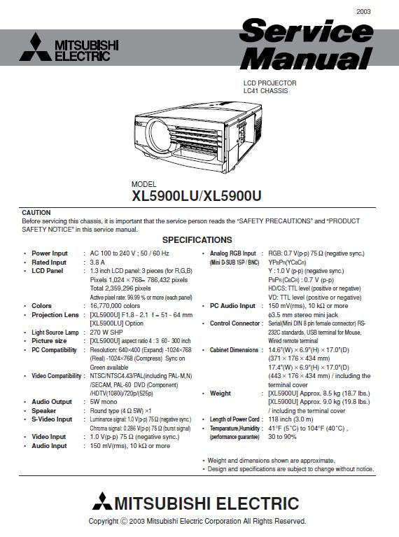 Mitsubishi XL5900LU/XL5900U Service Manual