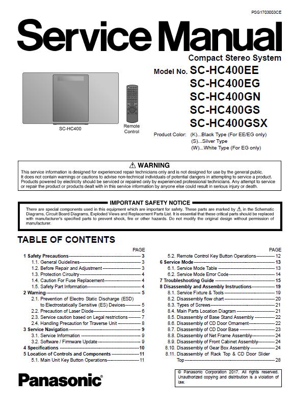 Panasonic SC-HC400 Service Manual