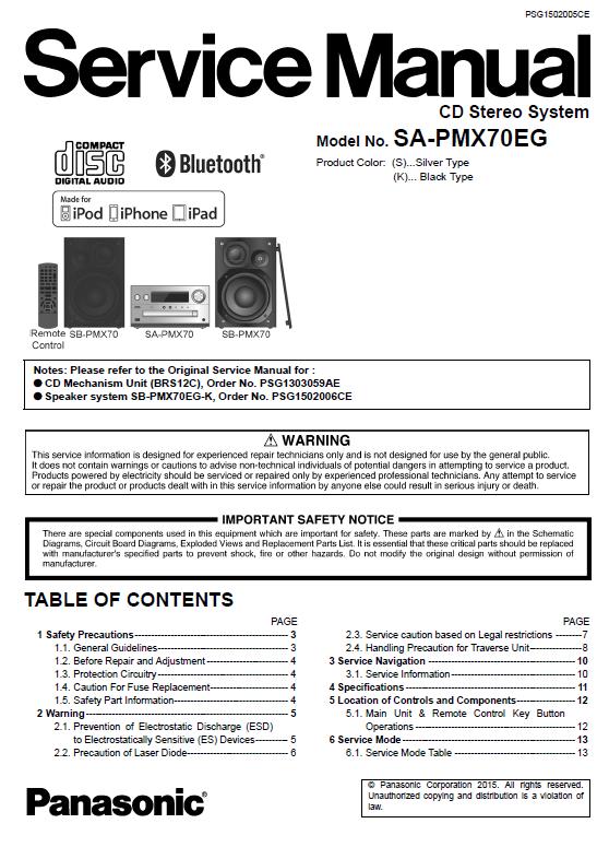 Panasonic SA-PMX70EG Service Manual