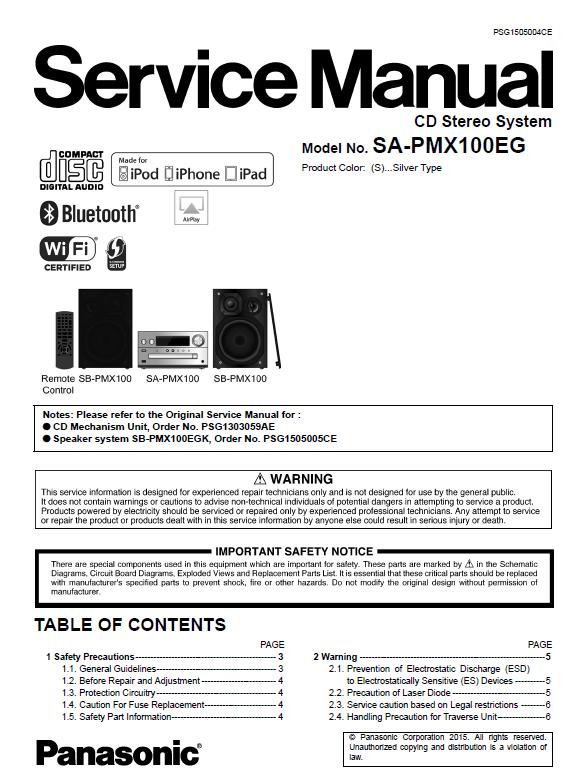 Panasonic SA-PMX100EG Service Manual