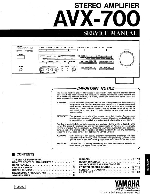 Yamaha AVX-700 Service Manual