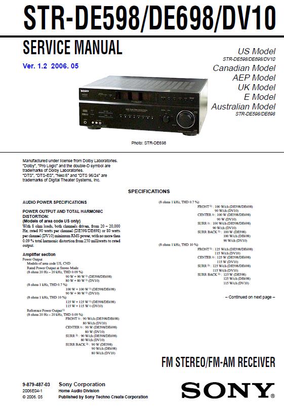 Sony STR-DE598/DE698/DV10 Service Manual