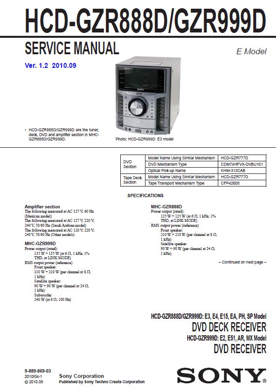 Sony HCD-GZR888D/GZR999D Service Manual
