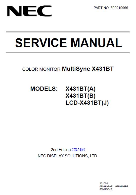 NEC MultiSync X431BT Service Manual