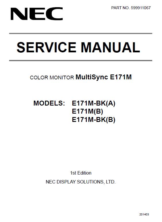 NEC MultiSync E171M Service Manual