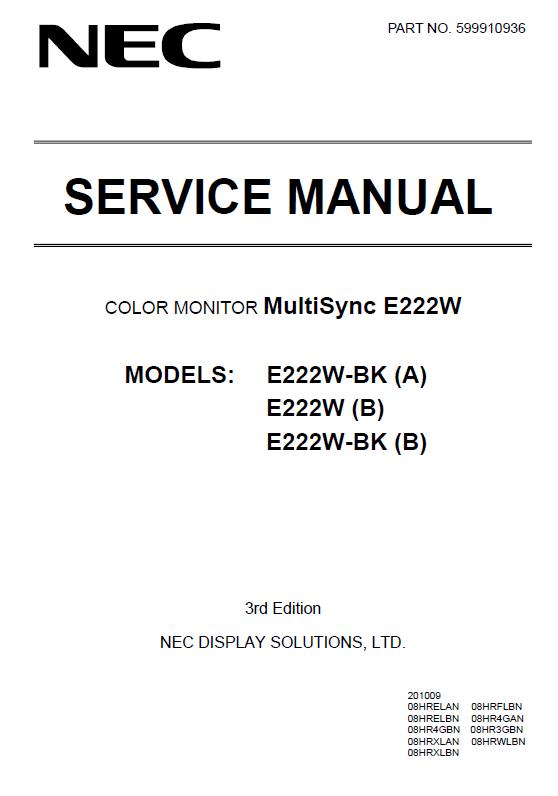 NEC MultiSync E222W Service Manual
