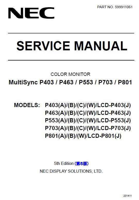 NEC MultiSync P403/P463/P553/P703/P801 Service Manual