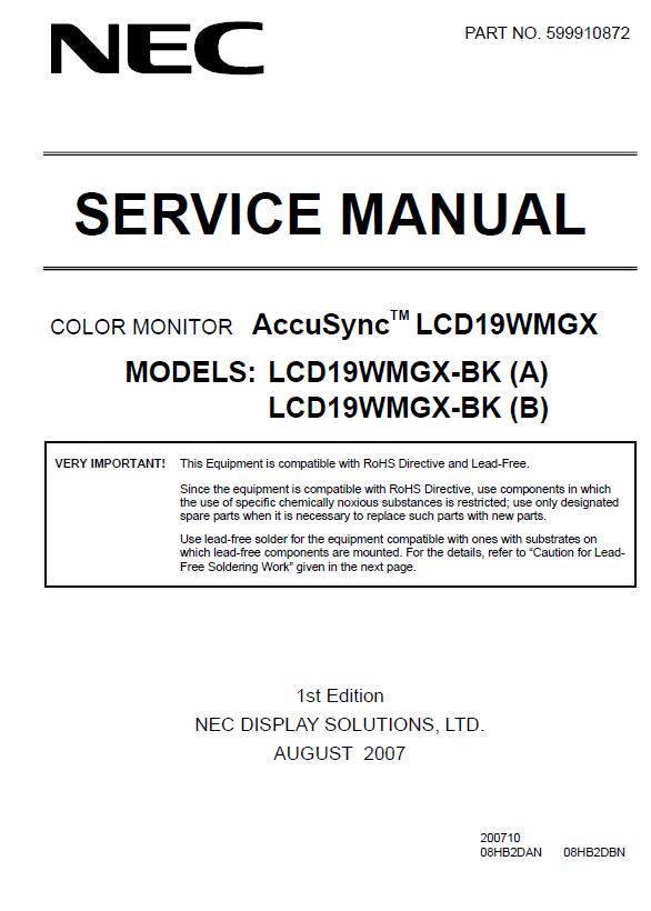 NEC MultiSync LCD19WMGX Service Manual