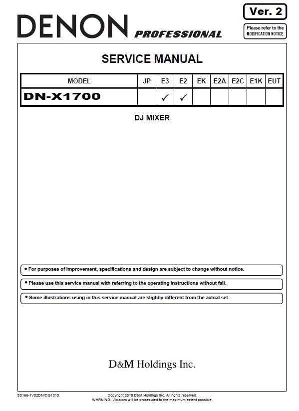 Denon DN-X1700 Service Manual