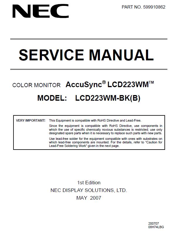 NEC AccuSync LCD223WM Service Manual