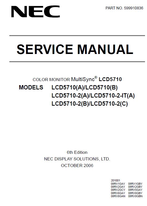 NEC MultiSync LCD5710 Service Manual