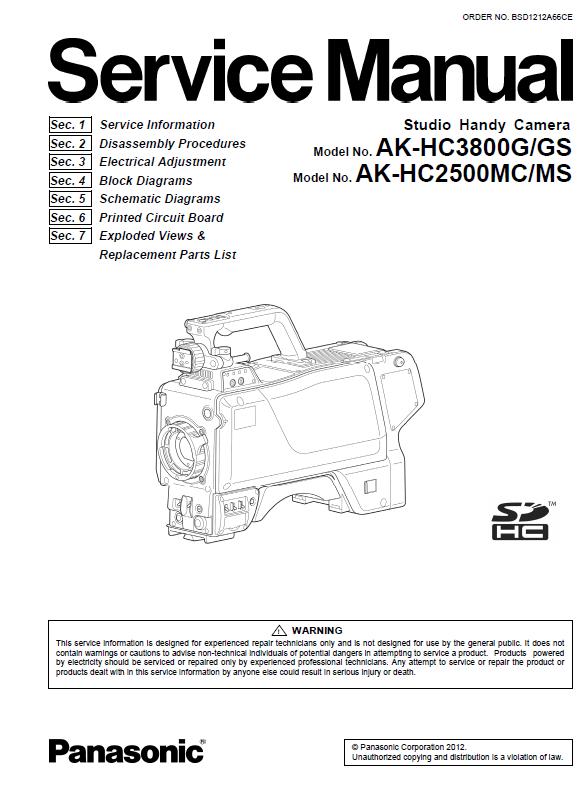 Panasonic AK-HC2500MC/MS / AK-HC3800G/GS Service Manual