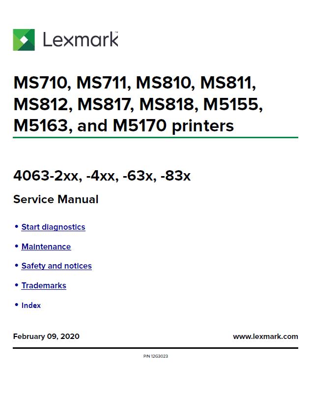 Lexmark MS710/711/810/811/812/817/818/ M5155/M5163/M5170 Service Manual