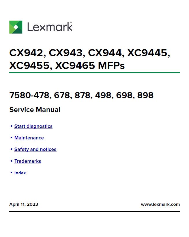 Lexmark CX942/CX943/CX944/XC9445/XC9455/XC9465 MFPs Service Manual