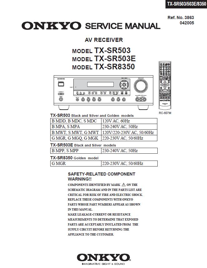 Onkyo TX-SR503/TX-SR503E/TX-SR8350 Service Manual