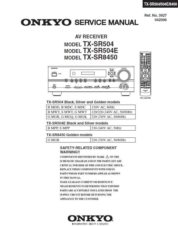 Onkyo TX-SR504/TX-SR504E/TX-SR8450 Service Manual