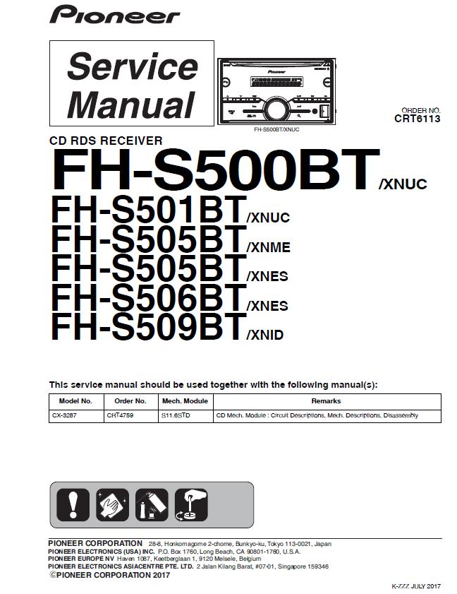 Pioneer FH-S500BT/FH-S501BT/FH-S505BT/FH-S506B/FH-S509B Service Manual