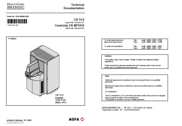 AGFA CR 75.0/Centricity CR MP3510 Service Manual