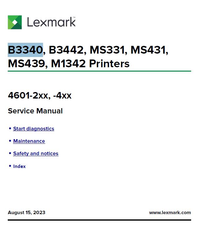 Lexmark B3340/B3442/MS331/MS431/MS439/M1342 Service Manual