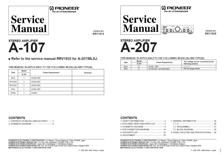 Pioneer A-107/A-207 Service Manual